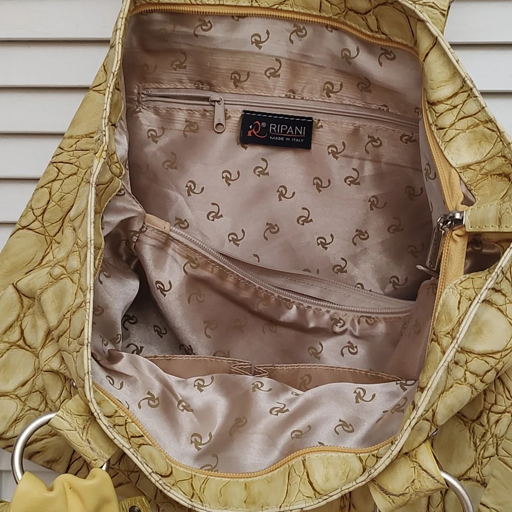 Ripani Yellow Ripple Embossed Leather Handbag - Picture 9 of 9